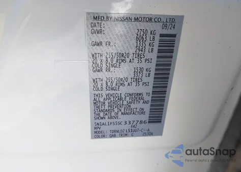 2025 Infiniti Qx60 Luxe z USA, uszkodzony, nr VIN 5N1AL1FS5SC337786